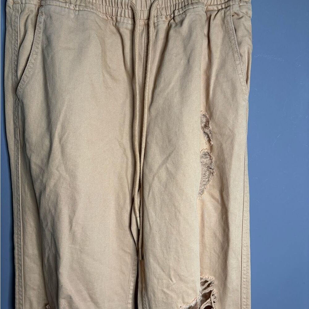 Forever 21 Light Brown Distressed Drawstring Joggers Size Medium - Picture 2 of 8